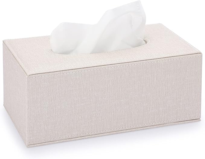 Sumnacon Tissue Box Cover Rectangle Linen Tissue Box,Stylish Tissue Box Holder with Magnetic Bottom,Decorative Tissue Cover for Bathroom Toilet Bedroom Living Room Table Desk Office, Beige