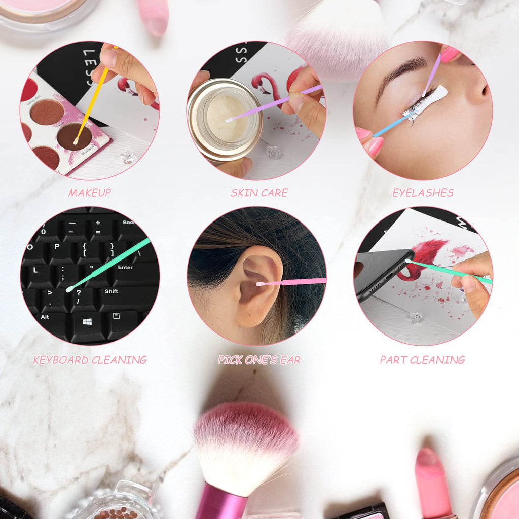 G2PLUS 500PCS Micro Cotton Swabs, Disposable Micro Applicators Brush for Makeup and Personal Care, Cosmetic Brush, Microswabs for Eyelash Extensions, Nails, Eyeliner (Head Diameter: 2.0mm)