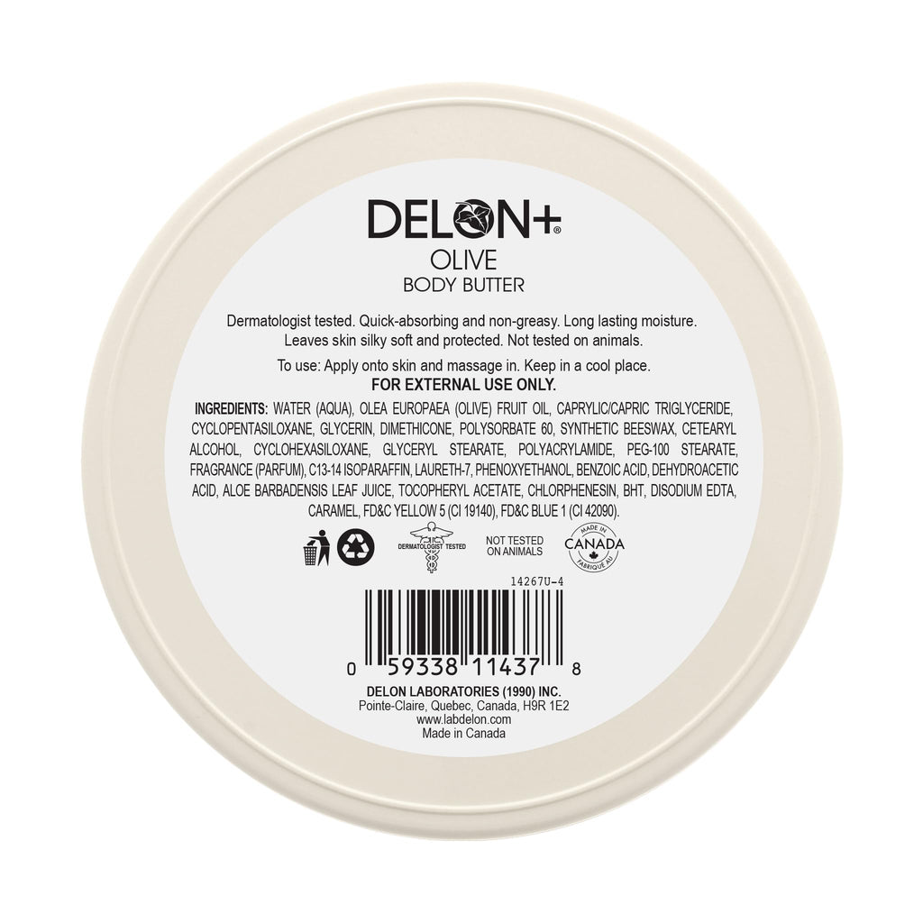 DELON Intense Moisturizing Body Butter, Olive with Olive Oil & Vitamin E, 6.9 oz