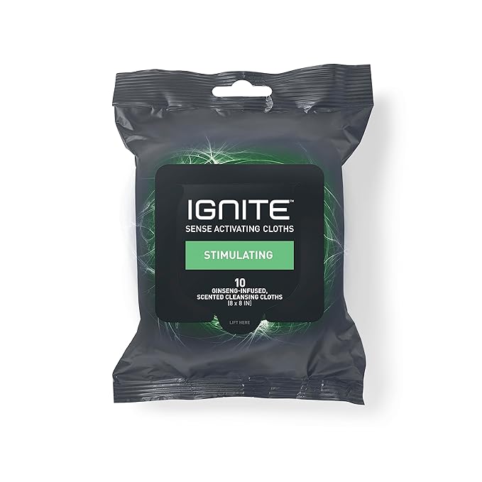 Ignite Mens Body Wet Wipes, Extra Thick 8" x 8" Shower Wipes, Stimulating Scent, 10 Count (Pack of 3)