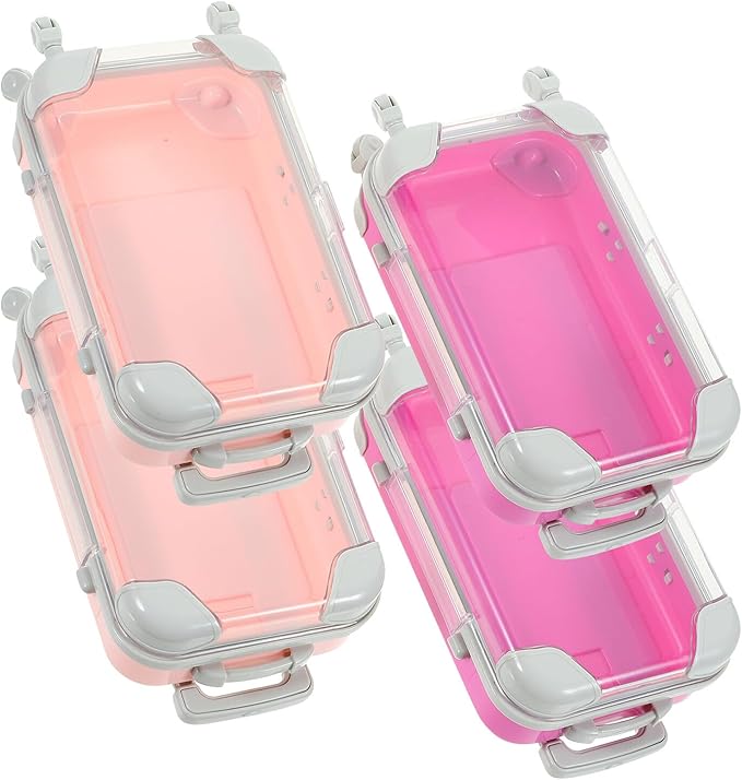 HOMSFOU 4pcs Mini Lash Cluster Storage Case with Retractable Handle, Waterproof Eyelash Beauty Organizer Suitcase for Travel Makeup and False Eyelash Holder, Pink and Rose Red