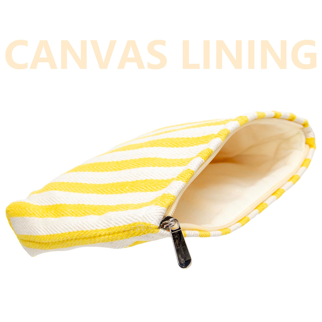 Flat Makeup Bag for Women,Zipper Cosmetic Pouch for Purse,Stripe Yellow
