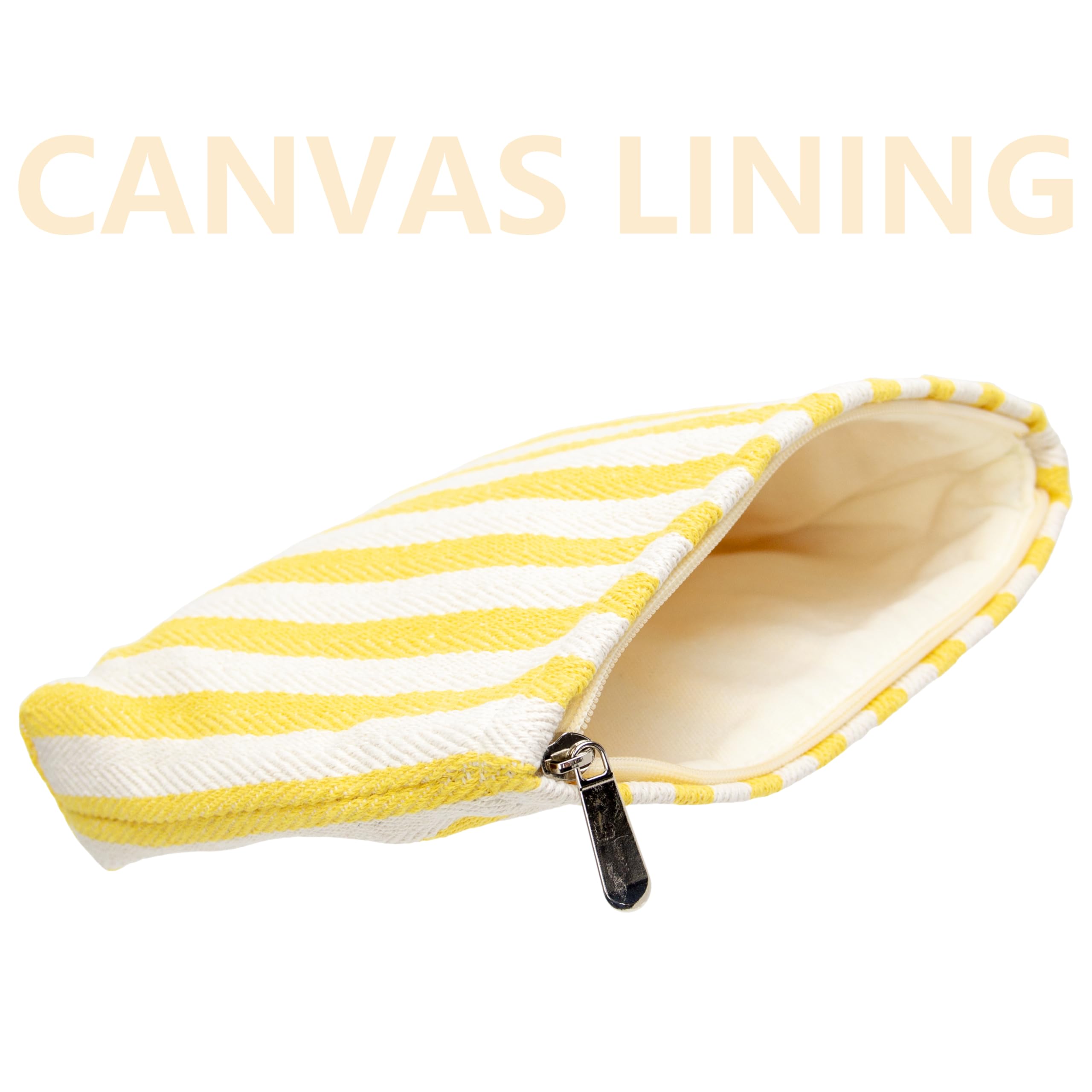 Flat Makeup Bag for Women,Zipper Cosmetic Pouch for Purse,Stripe Yellow