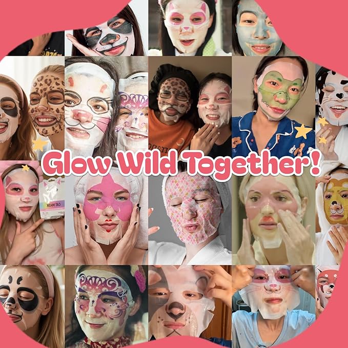 Epielle Character Face Mask Fuzzy Friends 12 Pack, Fun & Effective Korean Skin Care, Spa Party Favors, Birthday Gifts for Women, Self Care Gifts