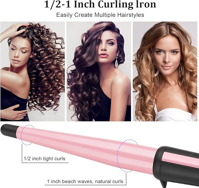 Hair Curling Iron,Curling Wand 0.5-1",210℃ for Classic Curls&Natural Waves