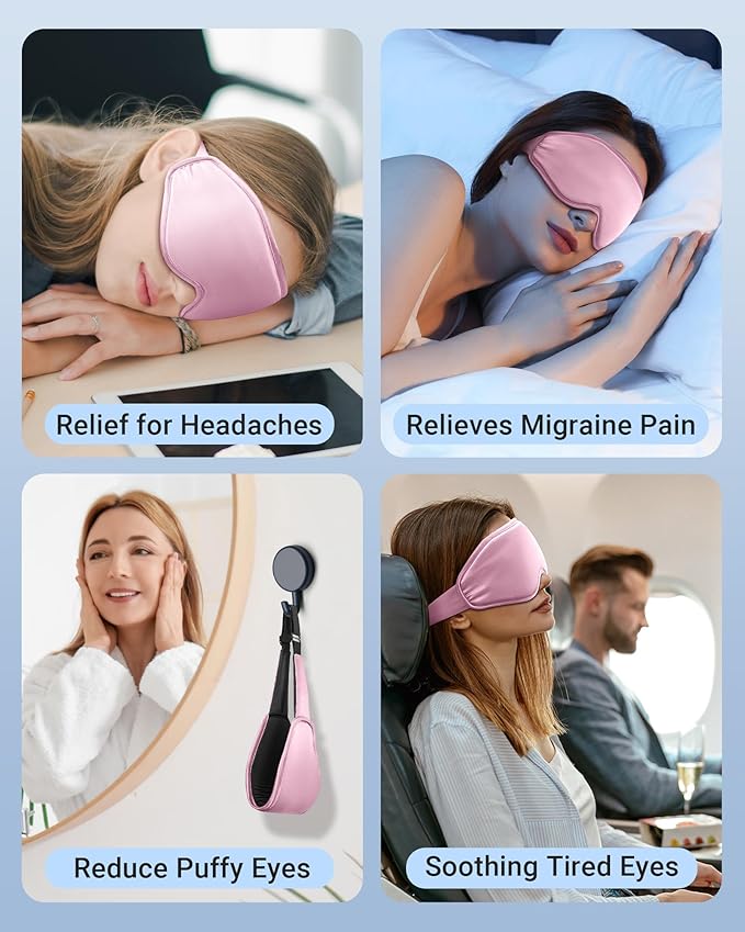 Cooling Eye Mask for Puffy Eyes, Pink Self Care Gifts for Women, Reusable Gel Ice Pack Cold Compress for Headache & Migraine Relief, Adjustable Weighted Sleep Mask for Tired Eyes, Relaxation & Spa