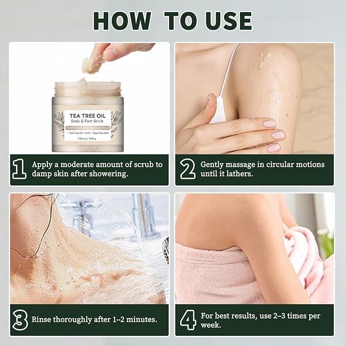Tea Tree Body & Foot Scrub – Exfoliating & Deep Cleansing, 7.05oz