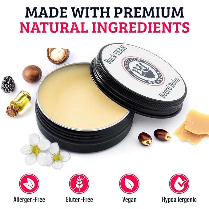 Beard Balm - Beard Softener for Men with Natural Ingredients - Jojoba Oil, Argan Oil & Shea Butter - Vegan, Cruelty-Free, Hypoallergenic Mustache Wax for Men - 2 oz