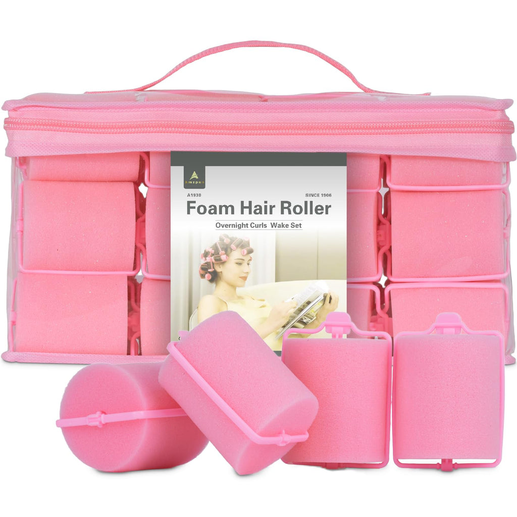 Amzpus 24 Pieces Foam Sponge Hair Rollers - Soft Sleeping Hair Curlers for Hair Styling (2inch, Pink)
