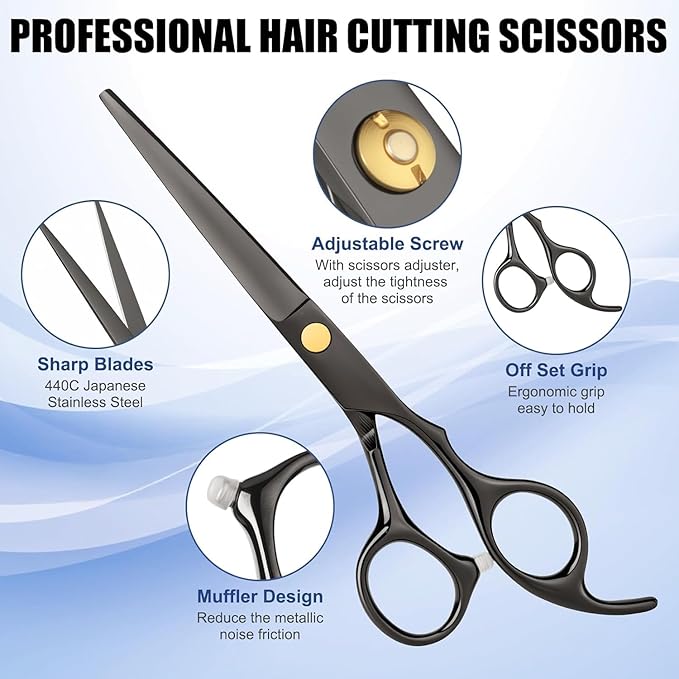 Hair Cutting Scissors Shears Kits, Professional Haircut Scissors Set with Thinning Shears, Stainless Steel Barber Scissors for Men, Women, Kids, Salon & Home Use