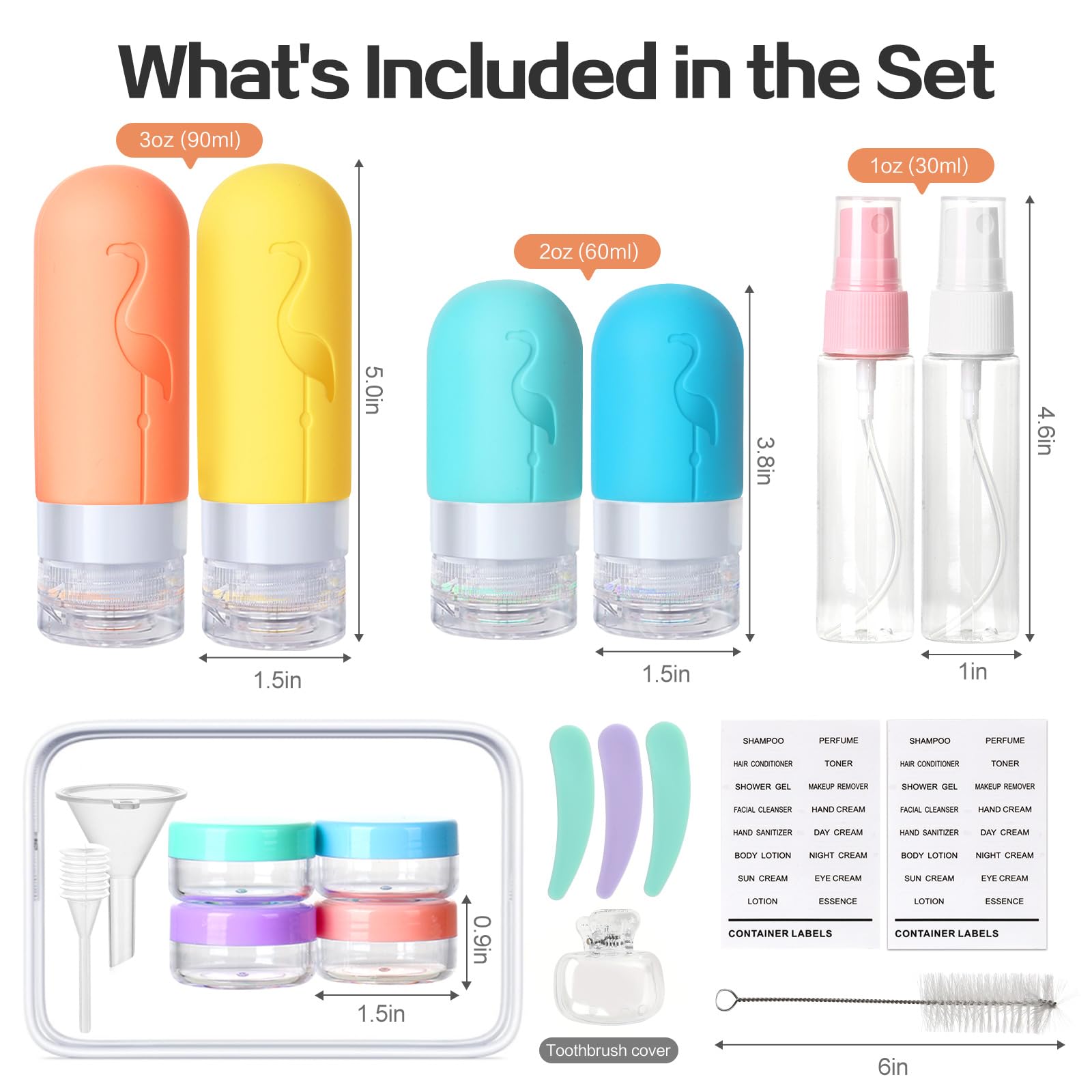 Vipop Empty 3 oz Travel Size Bottles Toiletries Containers for Toiletries Liquids，Small Silicone Mini Refillable Leak Proof TSA Approved Travel Bottles for Creams Shampoo and Conditioner Traveling
