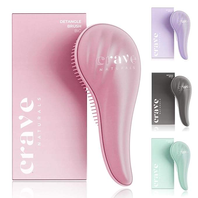 Crave Naturals Detangling Hair Brush Large Pink – Glide Thru Hair Detangler Brush for Women, Kids & Toddlers – Gentle Scalp Care, No-Pain Tangle-Free Hairbrush for All Hair Types