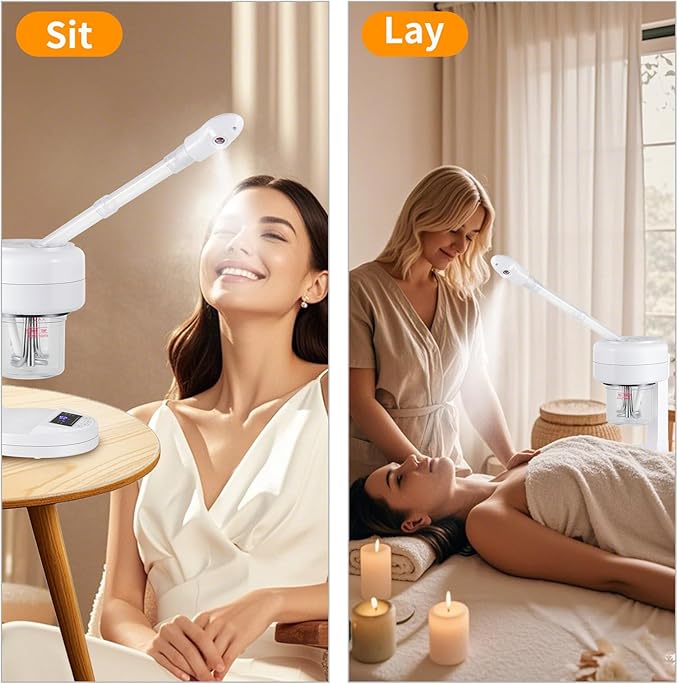 HeavenBird Ozone Facial Steamer, Portable Nano Ionic Face Steamer with LCD Screen, Extendable 360° Rotating Arm, Rotatable Nozzle, Hot Mist Function for Personal Care at Home or Salon