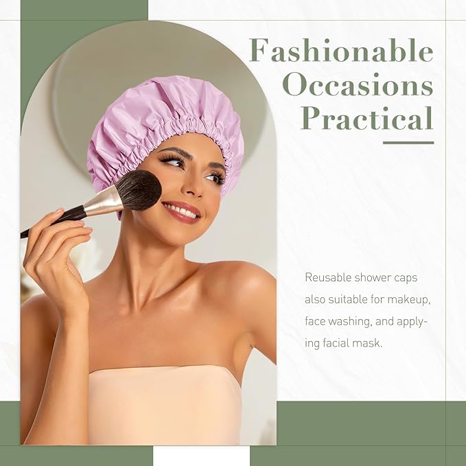 Edoneery Reusable Shower Caps for Women, Waterproof Long Hair Bonnet