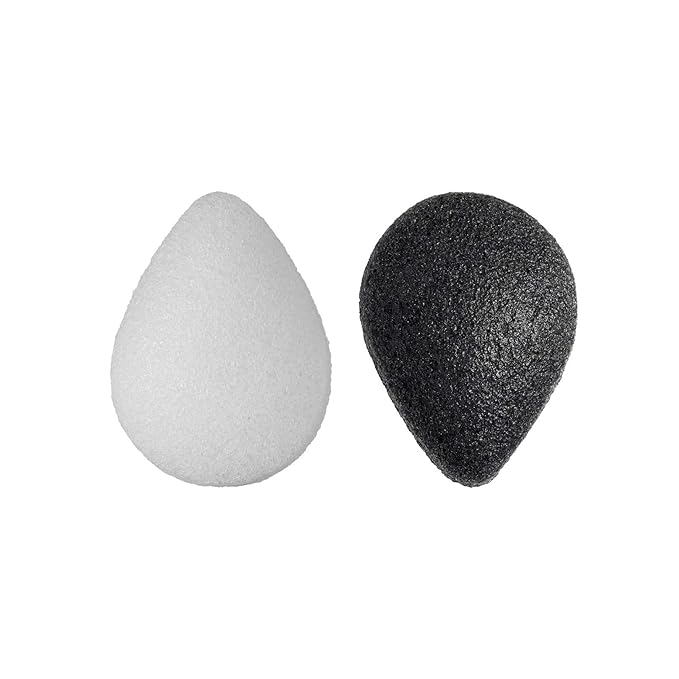 Pursonic Natural Konjac Bamboo Charcoal Facial Sponge for Gentle Face Cleansing and Exfoliation, Helps with Clogged Pores 100% Bio-Degradable,Vegan Products, 2- Pack