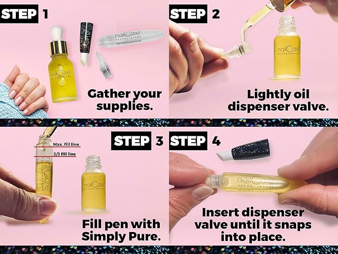 Refillable Holographic Cuticle Oil Pen for Nails - Empty Holo Squeeze Nail Oil Pen with Brush from Nail Care Headquarters by Bliss Kiss 3-Pack