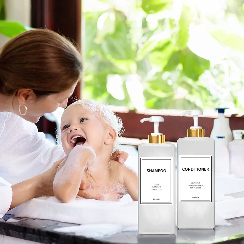 Modern Silver Shampoo and Conditioner Dispenser (21 oz, Pack of 3) Refillable Pump Bottle Set Empty Shower Plastic Bottles with Pump for Bathroom Body Wash Soap and Shower (Gold)