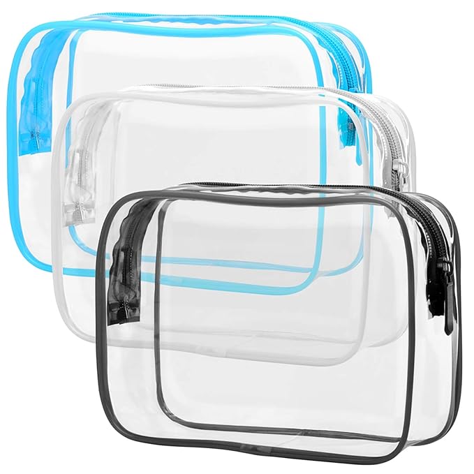 PACKISM TSA Approved Toiletry Bag - Clear Makeup Bag, Black White Blue