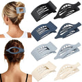 8Pcs French Flat Hair Clips for Women 2 Styles Claw Clips for Girls Matte Flat Hair Claw Clips for Thin and Thick Hair Large Non-slip Strong Hold Hair Accessories for Women (Blue)