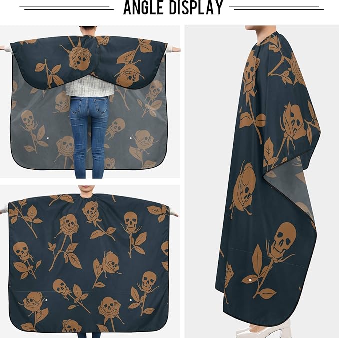 Visesunny Barber Cape - Skull Rose Polyester Hair Cutting Salon Apron Anti-Static Haircut Water-Resistant Shaving Cloth Beard Shaving Bib Hairdressing Cape