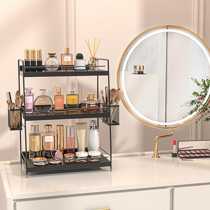 BSTSLL Bathroom Counter Organizer,Bathroom Countertop Organizer with Baskets,Vanity Organizers,Counter Shelf,Countertop Storage, Makeup Organizers(Black)