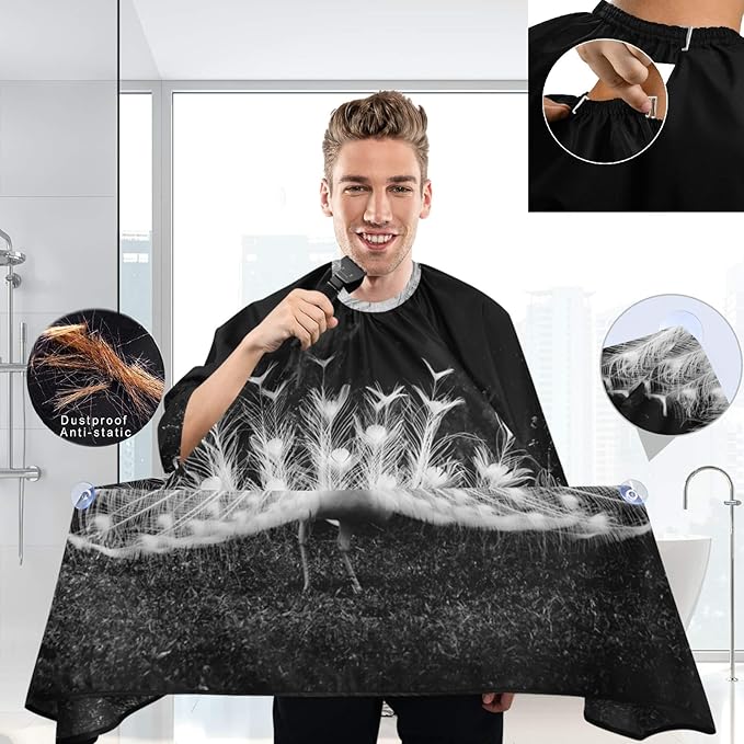 visesunny Professional Barber Cape Peacock Black Polyester Hair Cutting Salon Cape Apron Water and Stain Resistant Shaving Cloth Beard Shaving Bib Hairdressing Cape Anti-Static Haircut