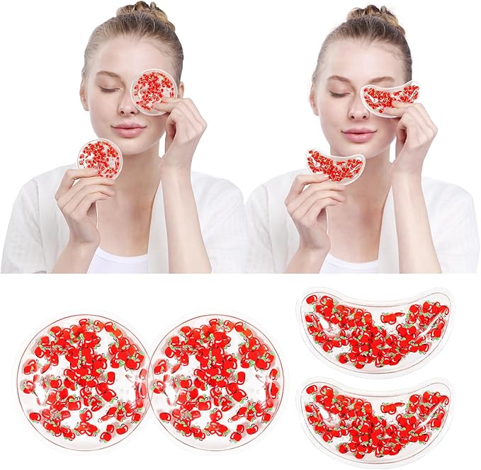 4PCS Gel Eye Ice Pack Set, Cold & Hot Compress, Reusable Cooling Gel Pads for Strain Relief, Relaxation, SPA and Sleep (4 Apples)