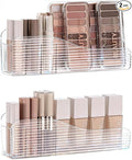 MORNITE Bathroom Medicine Cabinet Organizer Set, Narrow Compact Makeup Shelves Holder for Lipstick, Cosmetic, 2 Pcs Trays for Cabinet Door Wall, Vanity - Clear