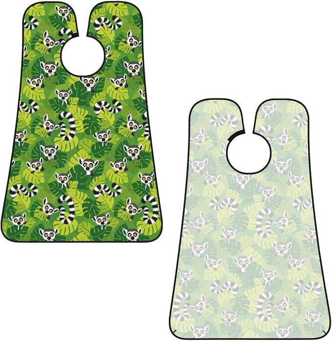 Waterproof Beard Trimming Bib, Non-Stick Hair Catcher for Men Shaving, Grooming Apron for Husband Dad, Tropical Green Leaves Exotic Jungle Animal Lemurs Monkey Shave Bib