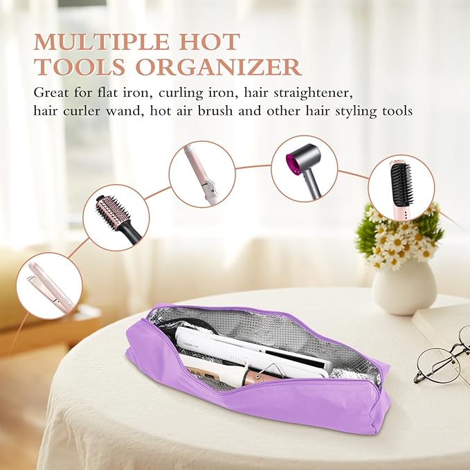 Suafrnut Professional Hot Hair Tools Organizer Bag Portable Travel Heat Resistant Storage Case Pouch for Curling Irons, Flat Irons, Hair Straightener and Styling Tools(17.7" x 3.2"x 3.2")