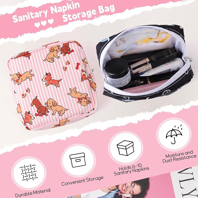 Desing Wish Sanitary Pad Storage Bag Portable Period Bag for Teen Pads/Sanitary Napkins/Small Tampons, Sanitary Napkin Storage Bag First Period Gifts for Teen Girls (Purple Swan)