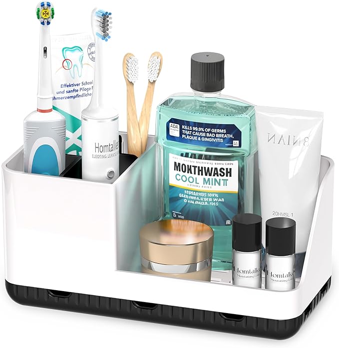 Homtalker Toothbrush Holders for Bathroom Counter - Detachable Bathroom Organizer and Storage Electric Toothbrush and Toothpaste Holder, Bathroom Decor Accessories for Countertop, Shower, Sink