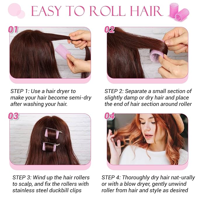 Hair Curlers Rollers, 12Pcs Hair Rollers Hair Curlers Self Grip Holding Rollers with 12 Pcs Hair Clips for Long Medium Short Thick Fine Thin Hair Bangs Volume