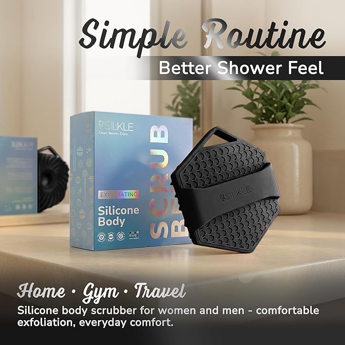 Silicone Body Scrubber – Gentle Exfoliating Shower Scrubber for Body & Bath, Silicone Shower Brush & Loofah Alternative – Non-Slip Silicone Body Brush, Quick Dry, Hygienic - Black