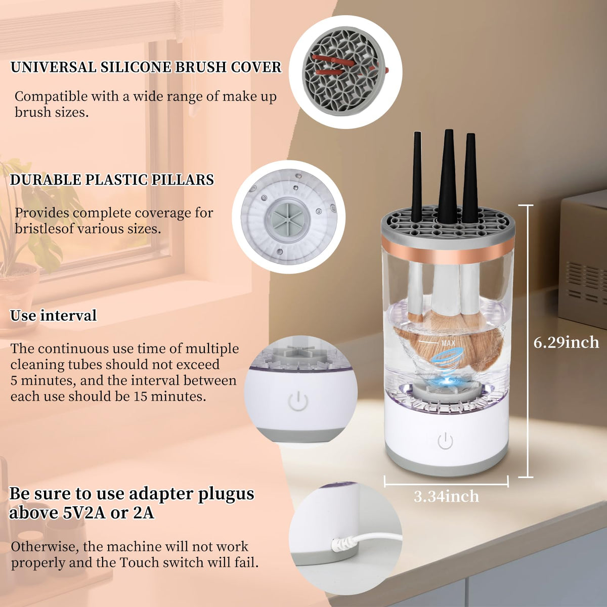 MOODTALK Multi-Function Electric Makeup Brush Cleaner - Automatic, Energy Saving Makeup Brush Cleaner and Dryer, Makeup Brush Cleaning Machine, X1, White