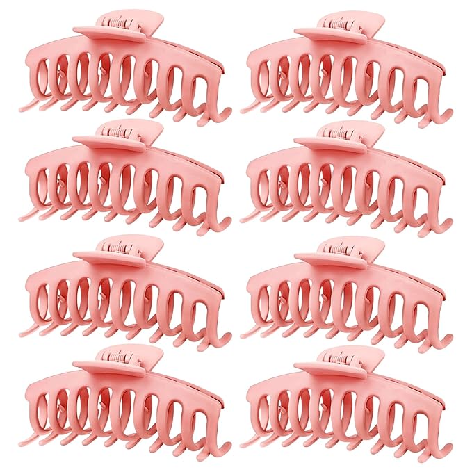 TOCESS Hair Claw Clips for Women - 8PK Large Neutral Matte Jumbo Hair Clips for Thick, Thin, Long, Short, Curly Hair Girls, Big Jaw Clip Set for Daily Use (Deep Pink)