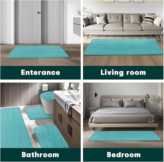 YIHOUSE Bathroom Rugs Set 5 Piece, Memory Foam Bath Mat Teal