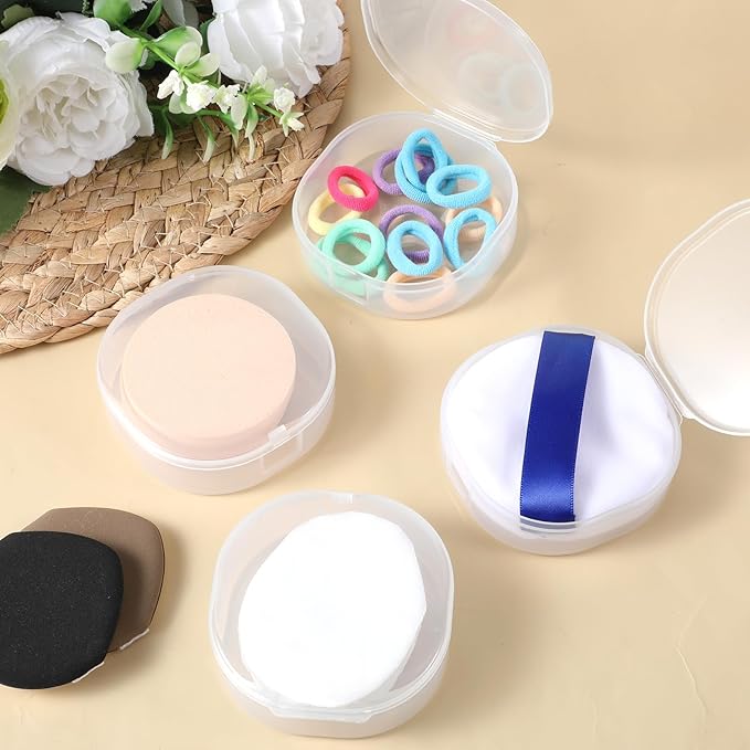 Yuomeaz 4 Pcs Cotton Round Holder, Square Powderpuff Cases Travel Cotton Round Conrainer Portable Cottons Rounds Dispenser for Women Girls Remover Cottons Ball Powderpuff Container Box