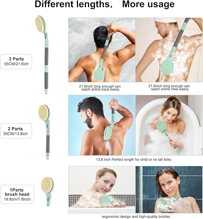 Anti-Slip Shower Back Scrubber with Detachable Long Handle Bath Brush