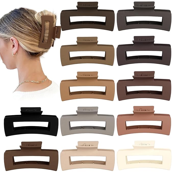 Sisiaipu 4.1 Inch Large Hair Claw Clips 12 Pcs Big Claw for Thick Hair Square Hair Clips Jumbo Jaw Clips Bulk Hair Accessories for women and Girls (Regular)