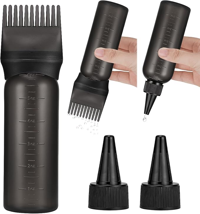 Pimoys Root Comb Hair Dye Oil Applicator Bottles For Scalp Brush, Black