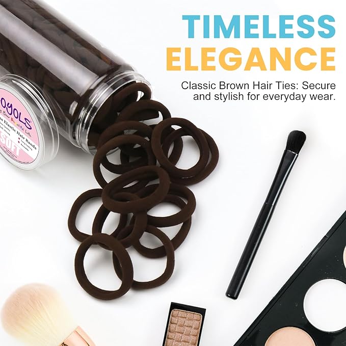 HOYOLS Brown Hair Ties, Seamless Ponytail Holders 100 pcs