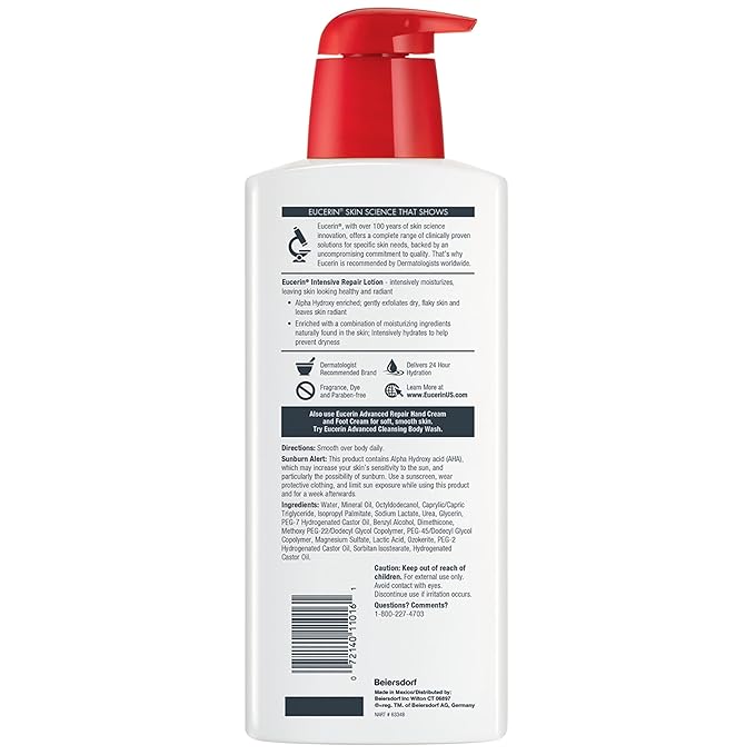 Eucerin Intensive Repair Body Lotion for Dry, Flaky Skin, Urea Enriched Body Moisturizer, 16.9 FL OZ Pump Bottle