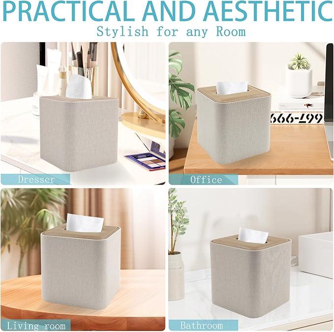 Tissue Box Cover Holder Square Tissue Box with Magnetic Closure Decorative PU Leather Cube Facial Tissue Box Cover for Bathroom Vanity Office