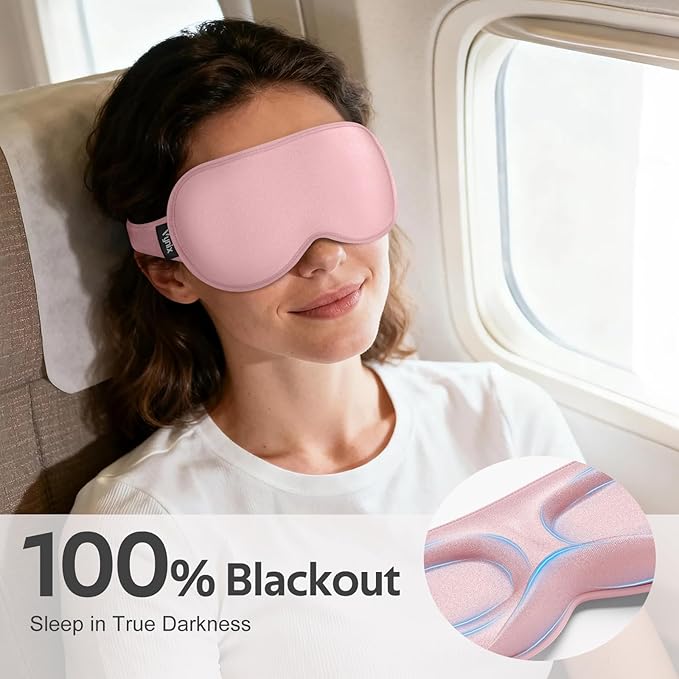 Vynix® Sleep Mask for Women Men - 100% Blackout Eye Masks for Sleep - 3D Soft Sleeping Mask for Side Sleepers - Zero Pressure Lash Extensions Eye Cover Shade for Airplane Travel Essentials, Pink