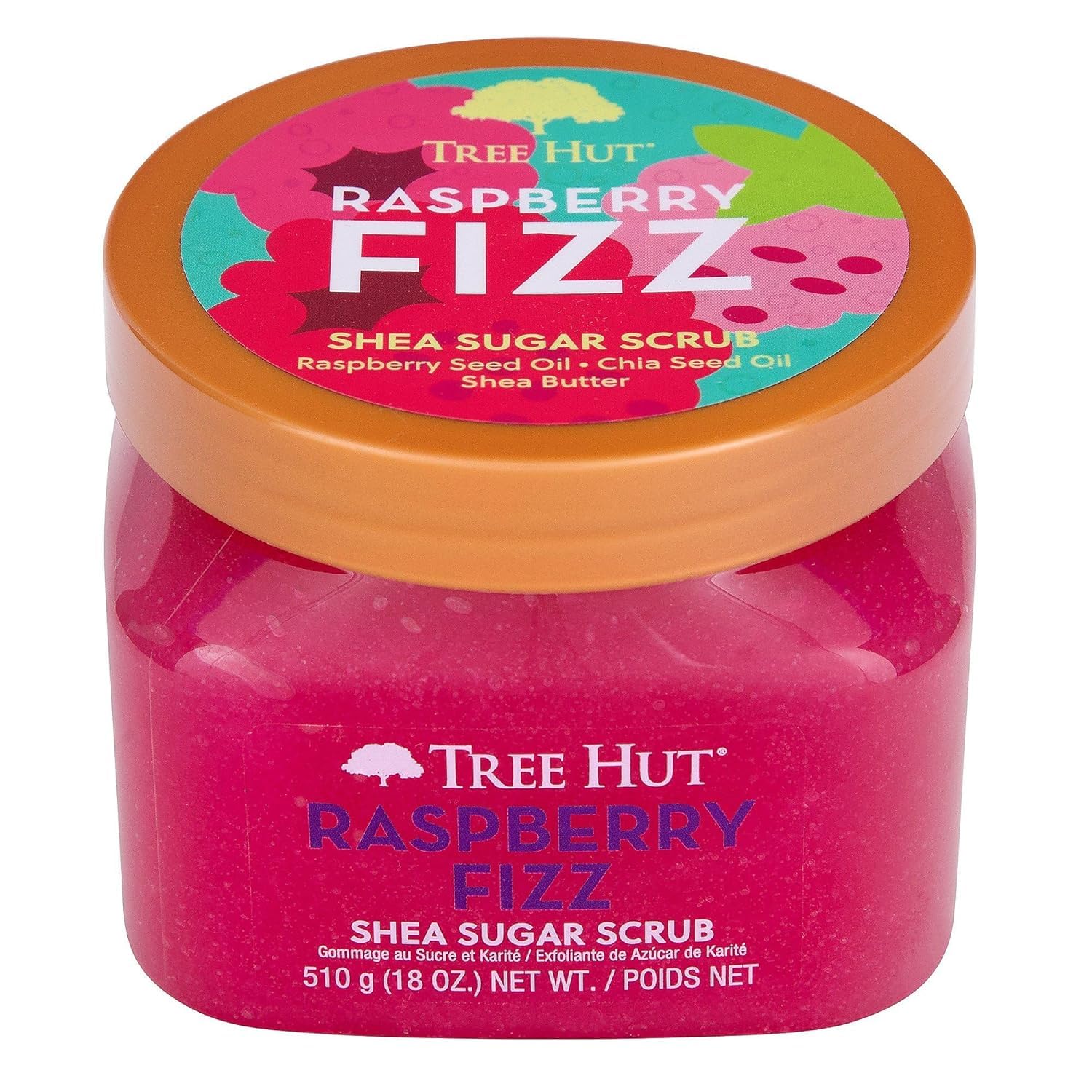 Tree Hut Raspberry Fizz Body Scrub, Exfoliating Sugar Scrub, Vegan, 18 Oz
