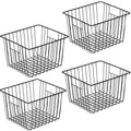 SANNO Black Closet Baskets Freezer Baskets Pantry Storage Wire Basket,Wire Basket Farmhouse Storage Organizer, Metal Household Storage Organizer Bin for Pantry Shelf Kitchen Cabinet Bathroom Black