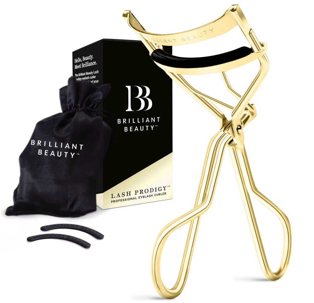 Brilliant Beauty Eyelash Curler - Satin Bag & Refill Pads, Gold