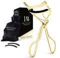 Brilliant Beauty Eyelash Curler - Satin Bag & Refill Pads, Gold