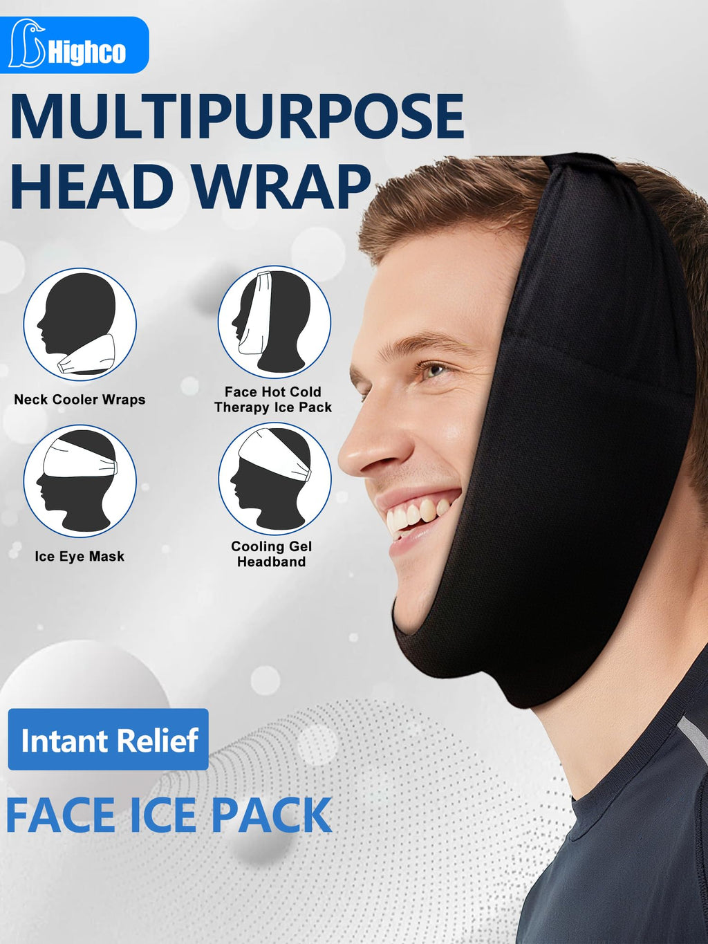 Migraine Relief Cap,Soothing Headache Migraine Hat Ice Head Wrap,Hangover Cap Face Mask Cold Compression for Tension,Puffy Eyes,Stress,Sinus,Black